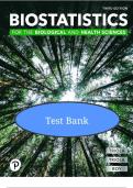 Test Bank for Biostatistics for the Biological and Health Sciences 3nd Edition &lpar;Pearson&rpar;by Jason Roy&comma; Marc and Mario Triola&comma; Isbn no&semi; 9780134039015&comma; all 14 Chapters Covered&comma; study guide