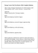 Energy Career Unit Test Review With Complete Solutions