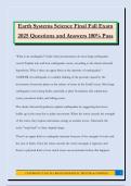 Earth Systems Science Final Fall Exam 2025 Questions and Answers 100&percnt; Pass