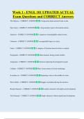 Week 1 - ENGL 101 UPDATED ACTUAL   Exam Questions and CORRECT Answers 