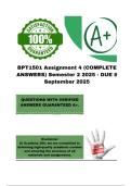 BPT1501 Assignment 4 (COMPLETE ANSWERS) Semester 2 2025 - DUE 8 September 2025; 100% correct solutions and explanations. 