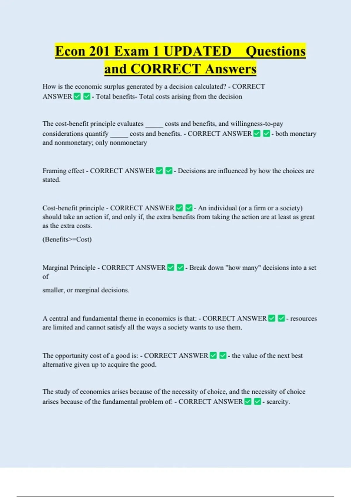 Econ 201 Exam 1 UPDATED Questions and CORRECT Answers - Econ 201 ...