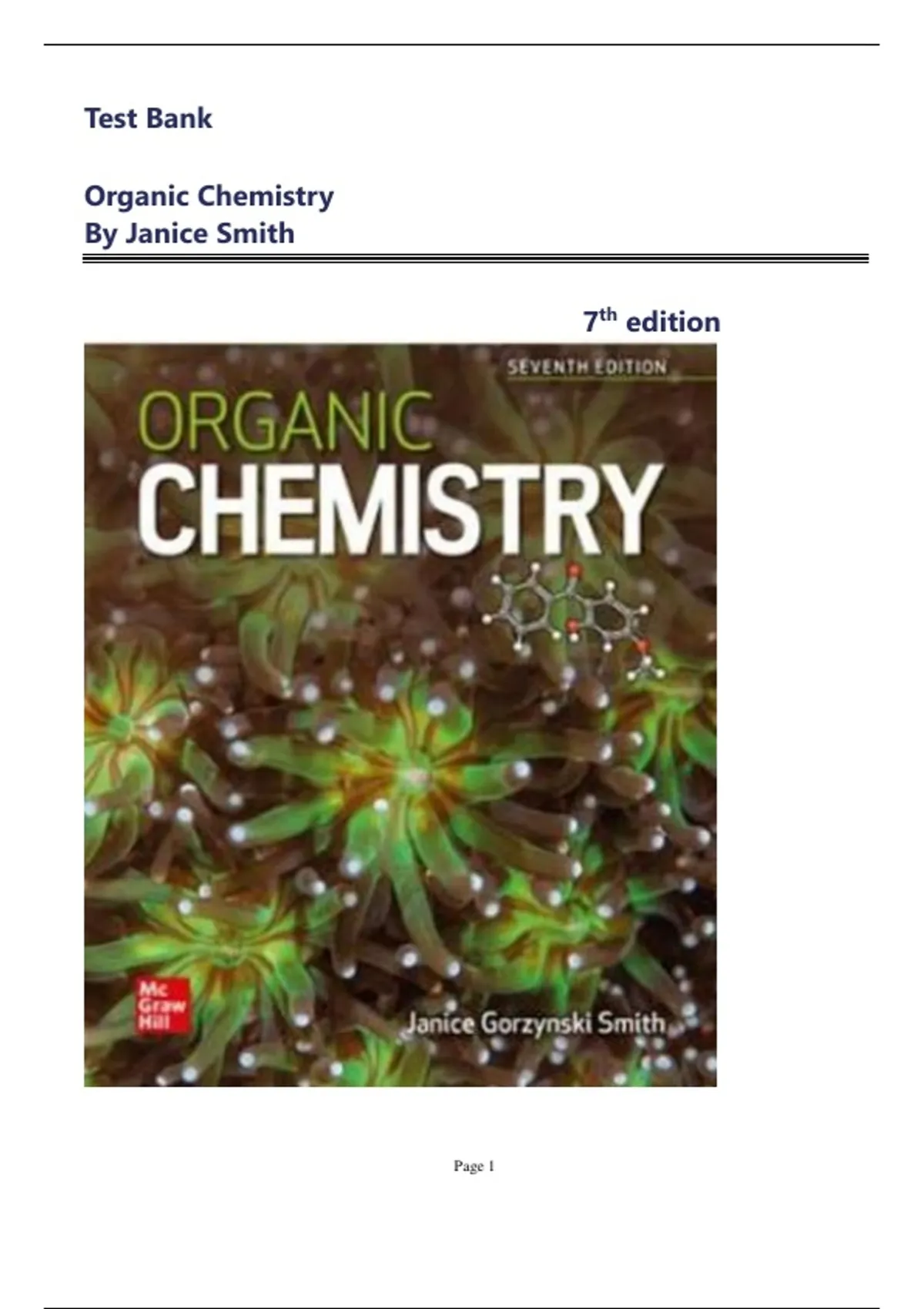 Test Bank For Organic Chemistry 7th Edition By Janice Smith, LATEST ...