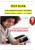 TEST BANK Understanding Psychology&comma; 15th Edition  By Robert Feldman&comma; Chapters 1 - 17 &vert; Complete