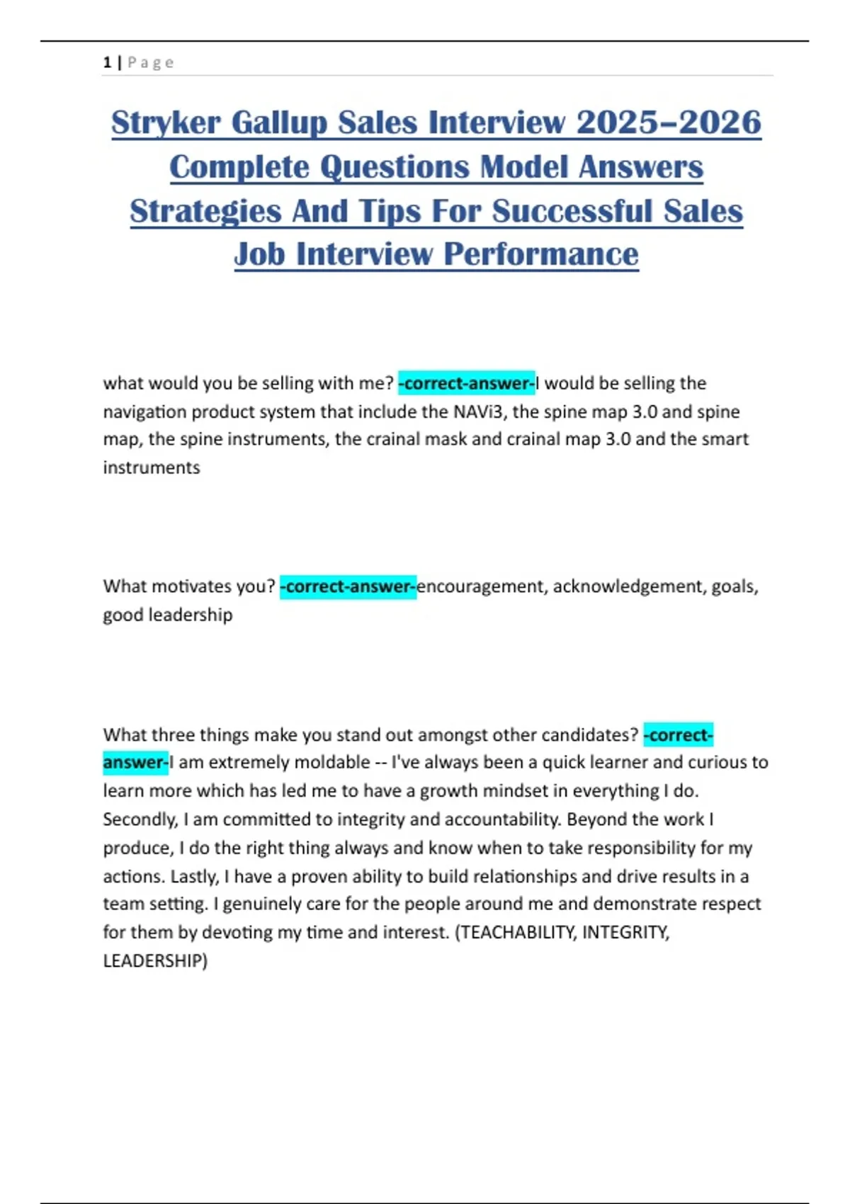 Stryker Gallup Sales Interview 2025–2026 Complete Questions Model Answers Strategies And Tips ...