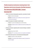 Bundle for Florida Carpentry Contractor Licensing Exam Practice Test Questions And Correct Answers &lpar;Verified Answers&rpar; Plus Rationales 2025&sol;2026 Q&A &vert; Instant Download Pdf