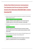 Bundle for Florida Sheet Metal Contractor Licensing Exam Test Questions And Correct Answers &lpar;Verified Answers&rpar; Plus Rationales 2025&sol;2026 Q&A &vert; Instant Download Pdf