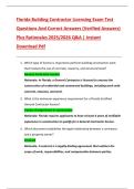 Florida Building Contractor Licensing Exam Test  Questions And Correct Answers &lpar;Verified Answers&rpar;  Plus Rationales 2025&sol;2026 Q&A &vert; Instant  Download Pdf