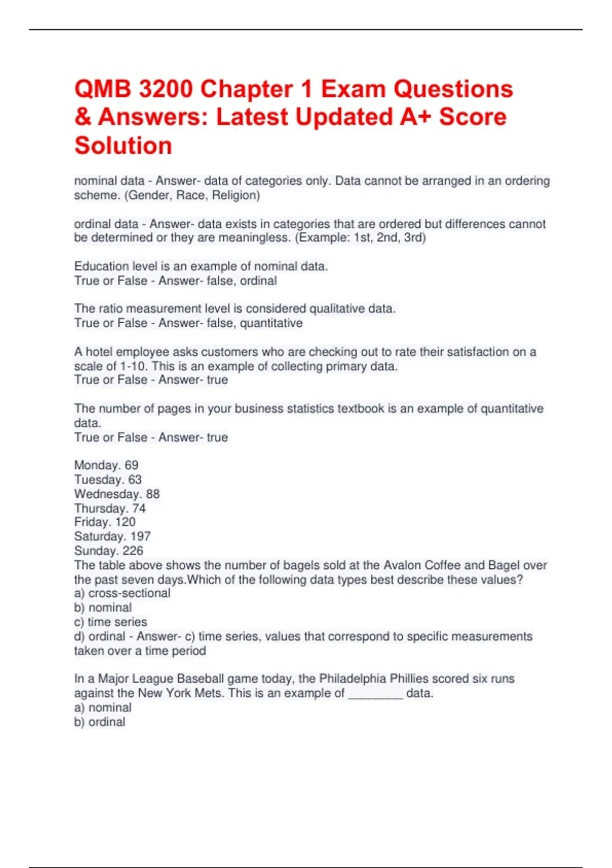 QMB 3200 Chapter 1 Exam Questions & Answers: Latest Updated A+ Score ...