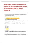Bundle for Florida Plumbing Contractor Licensing Exam Test Questions And Correct Answers &lpar;Verified Answers&rpar; Plus Rationales 2025&sol;2026 Q&A &vert; Instant Download Pdf