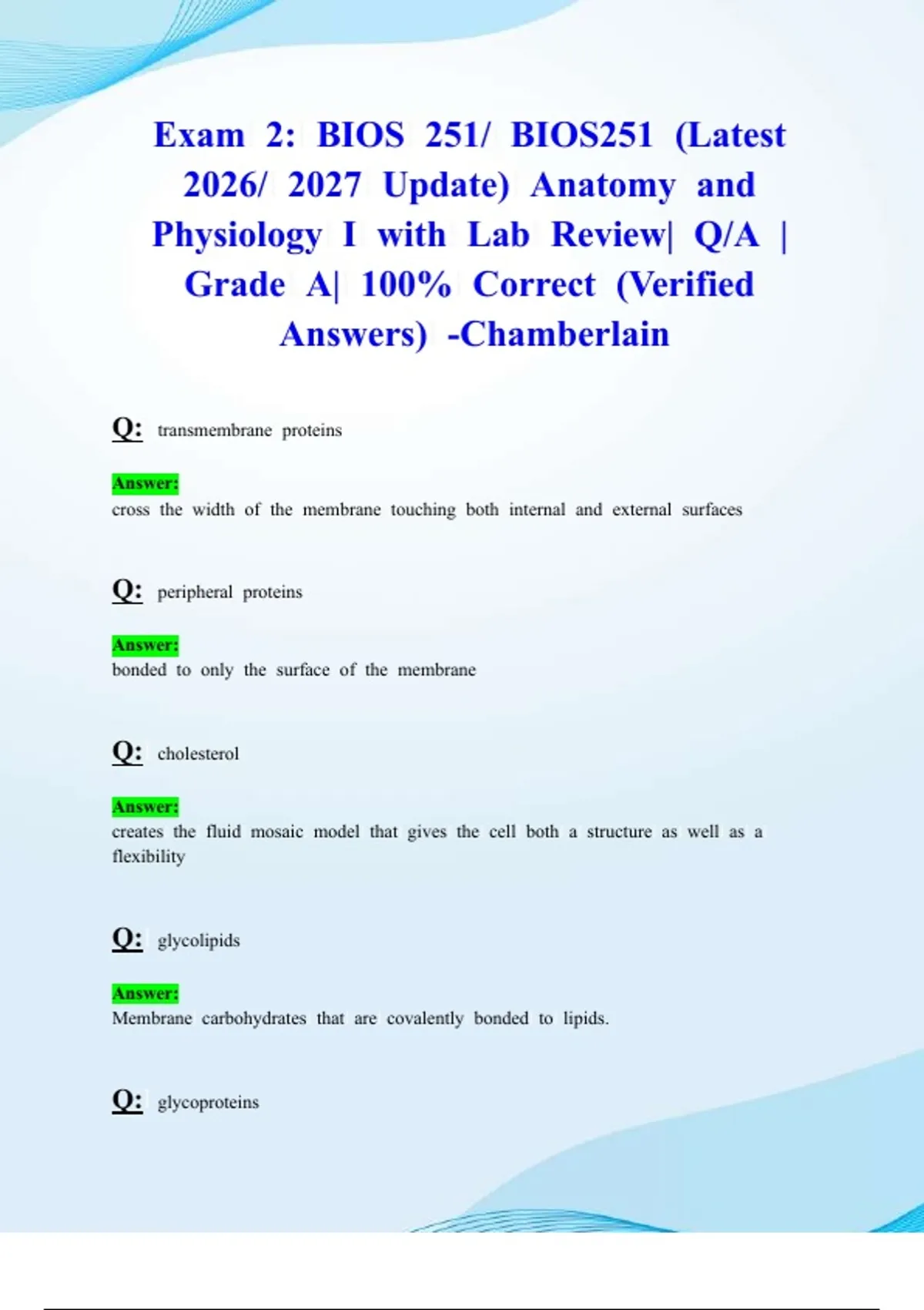 Exam 2 Bios 251 Bios251 Latest 2026 2027 Update Anatomy And