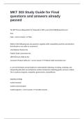 MKT 303 Study Guide for Final questions and answers already passed