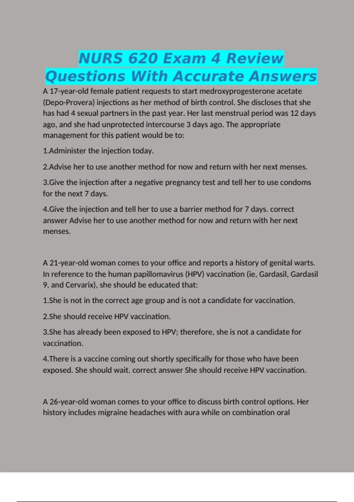 NURS 620 Exam 4 Review Questions With Accurate Answers - Nursing ...