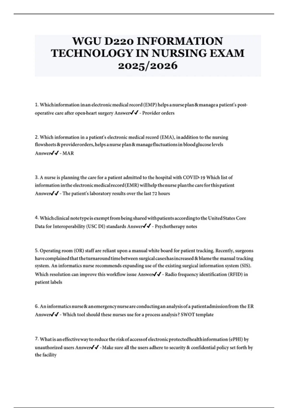 WGU D220 Information Technology in Nursing – Exam Questions and Answers ...