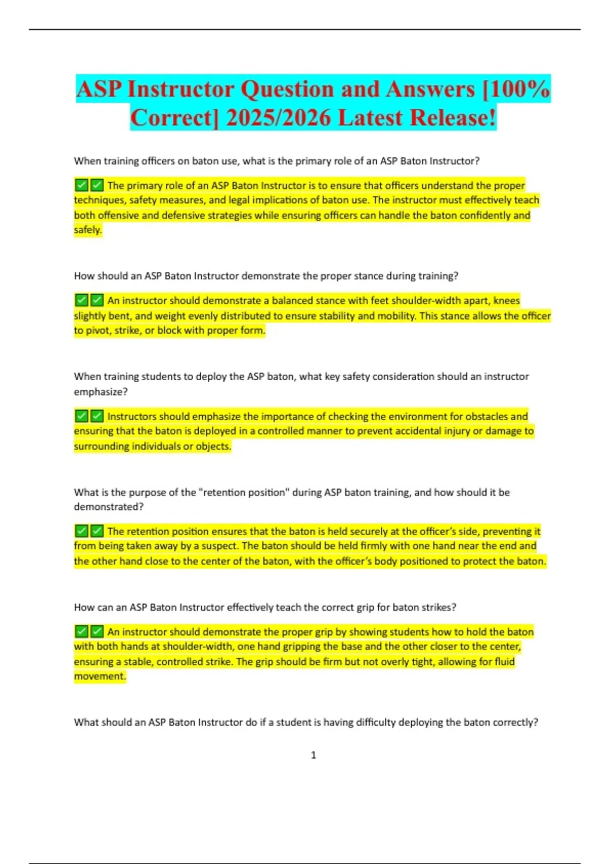 ASP Instructor Question and Answers [100% Correct] 2025/2026 Latest ...