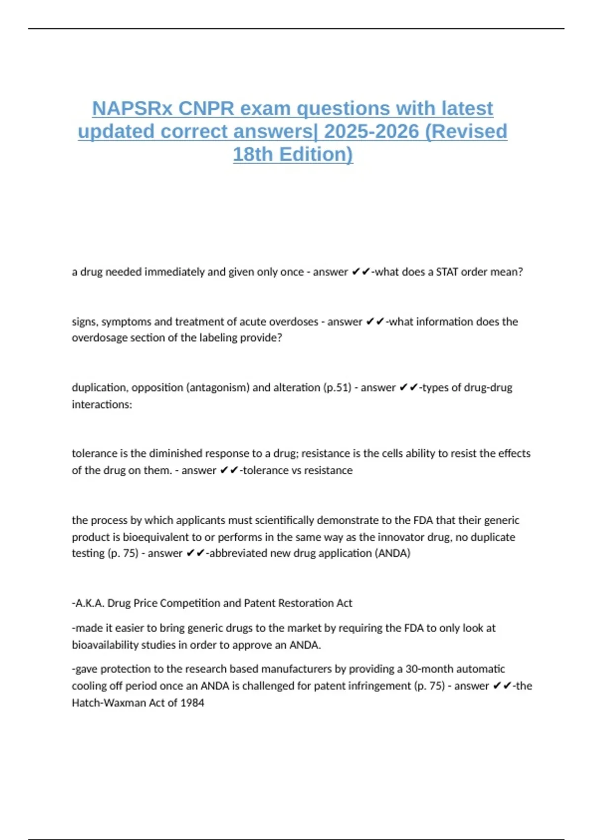 Napsrx NAPSRx CNPR exam questions with latest updated correct answers ...