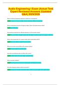 Audio Engineering I Exam &vert;Actual Test&vert;  Expert Reviewed Answers &vert;Updated  Q&A&vert; 2025&sol;2026