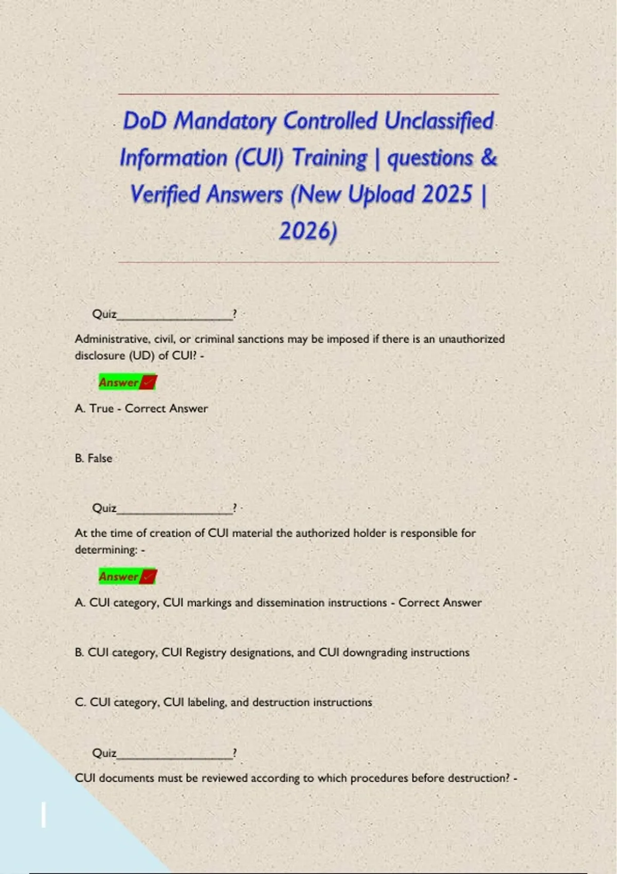 DoD Mandatory Controlled Unclassified Information (CUI) Training ...