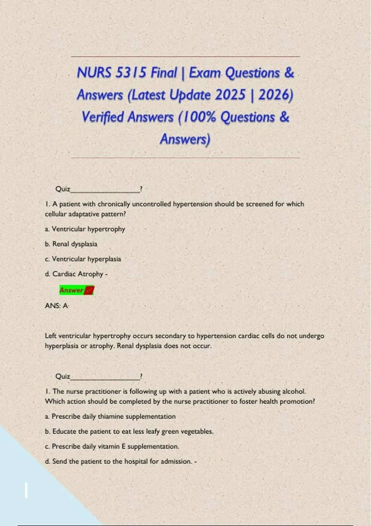 NURS 5315 Final | Exam Questions & Answers (Latest Update 2025 | 2026 ...
