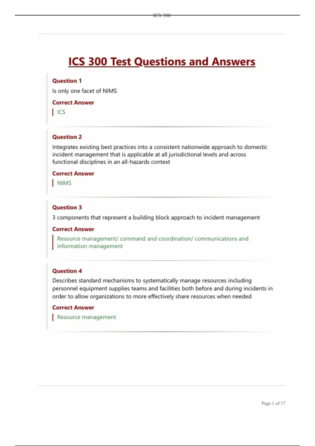ICS 300 Test Questions and Answers - ICS 300 - Stuvia US
