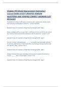 Virginia HIC &lpar;Home Improvement Contractor&rpar; License EXAM LATEST UPDATED VERSION QUESTIONS AND VERIFIED CORRECT ANSWERS JUST RELEASED