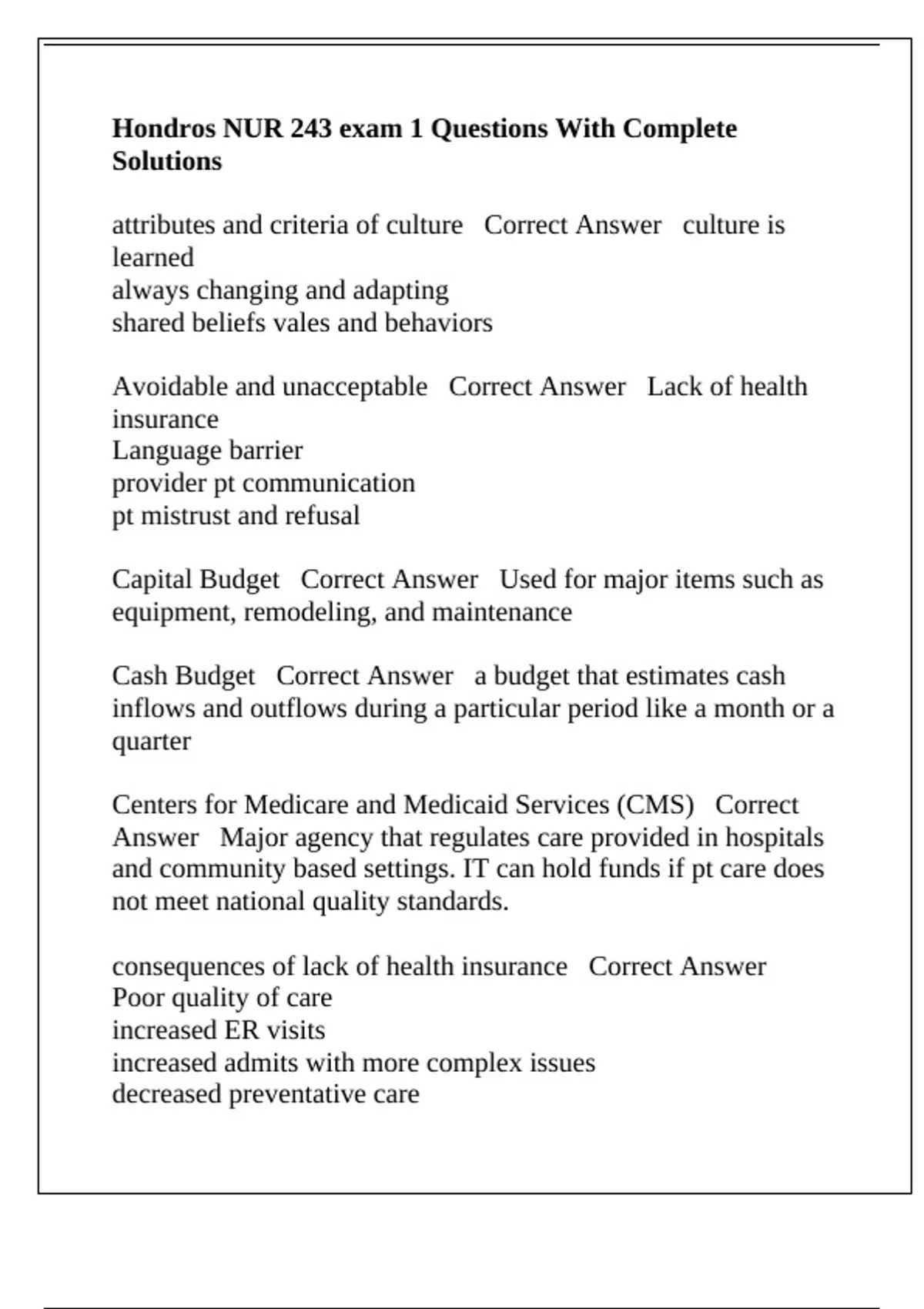 Hondros NUR 243 exam 1 Questions With Complete Solutions - Hondros NUR ...