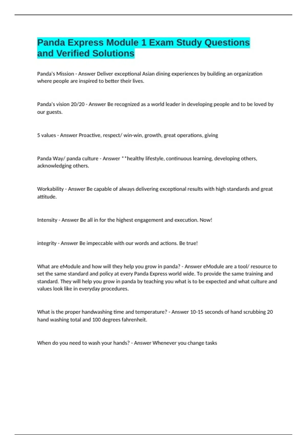 Express View Panda Express Module 1 Exam Study Questions and Verified Solutions ...
