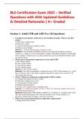 BLS Certification Exam 2025 &ndash; Verified Questions with AHA Updated Guidelines & Detailed Rationales &vert; A&plus; Graded