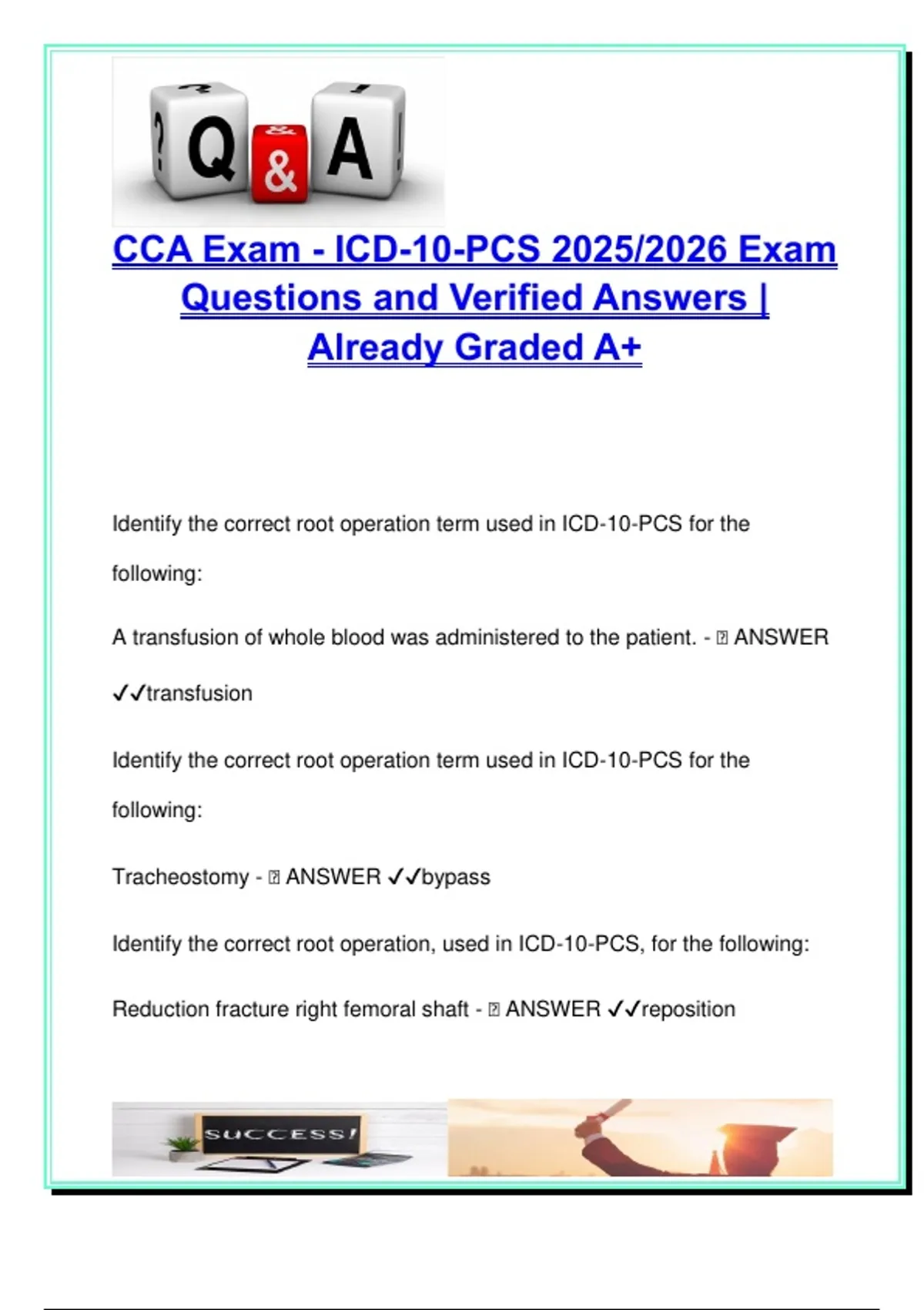 CCA Exam Prep – ICD-10-PCS 2025/2026 | 150+ Verified Questions ...