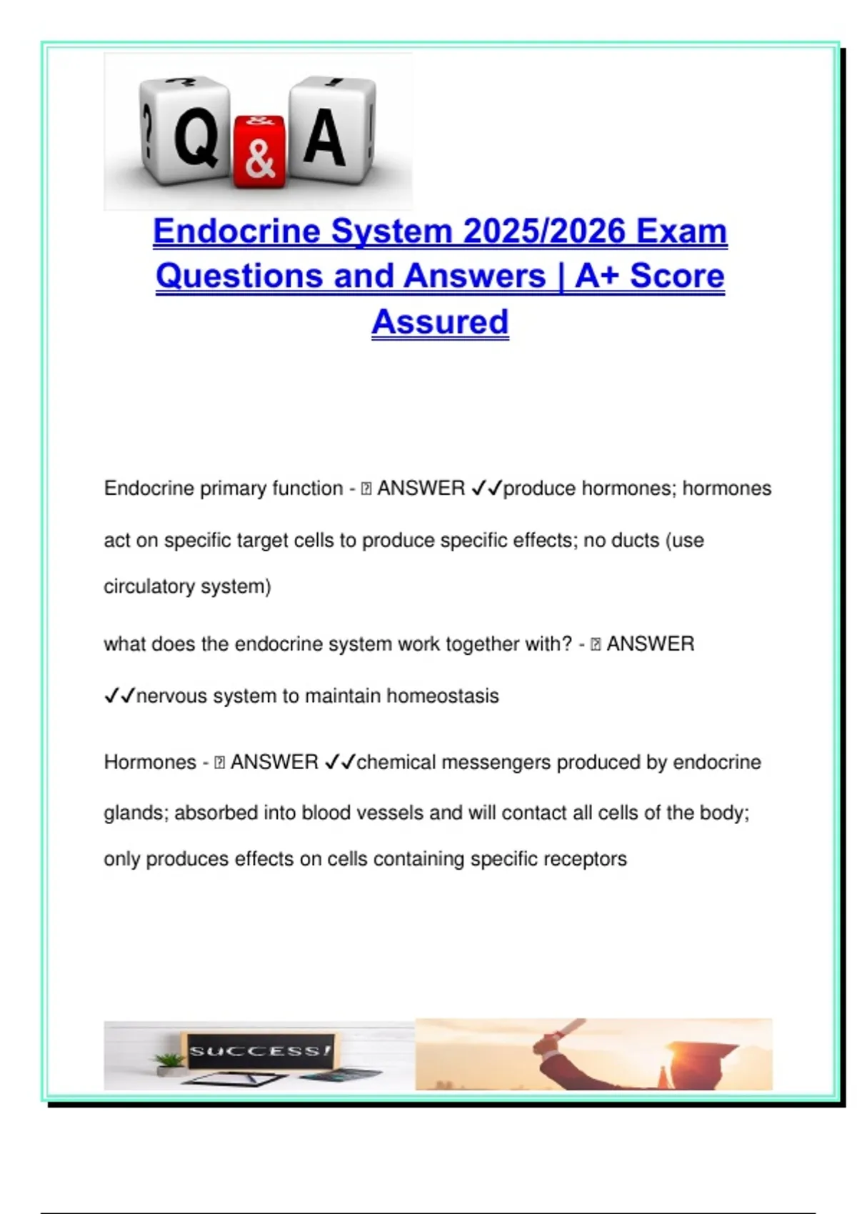 Endocrine System 2025/2026 – Complete Exam Q&A on Hormones, Glands ...