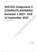 SUS1501 Assignment 4 &lpar;COMPLETE ANSWERS&rpar; Semester 2 2025 - DUE 12 September 2025