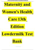 Test Bank - Maternity and Women&rsquo;s Health Care&comma; 13th Edition &lpar;Lowdermilk&comma; 2025&sol;2026&rpar; Latest Edition With Questions And Solved Answers GRADE A&plus; 100&percnt; VERIFIED&period;