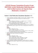 ATI RN Dosage Calculation Practice Exam 2025&sol;2026 Actual Medication Math Questions with Verified Answers & Step-by-Step Rationales &vert; Graded A&plus;