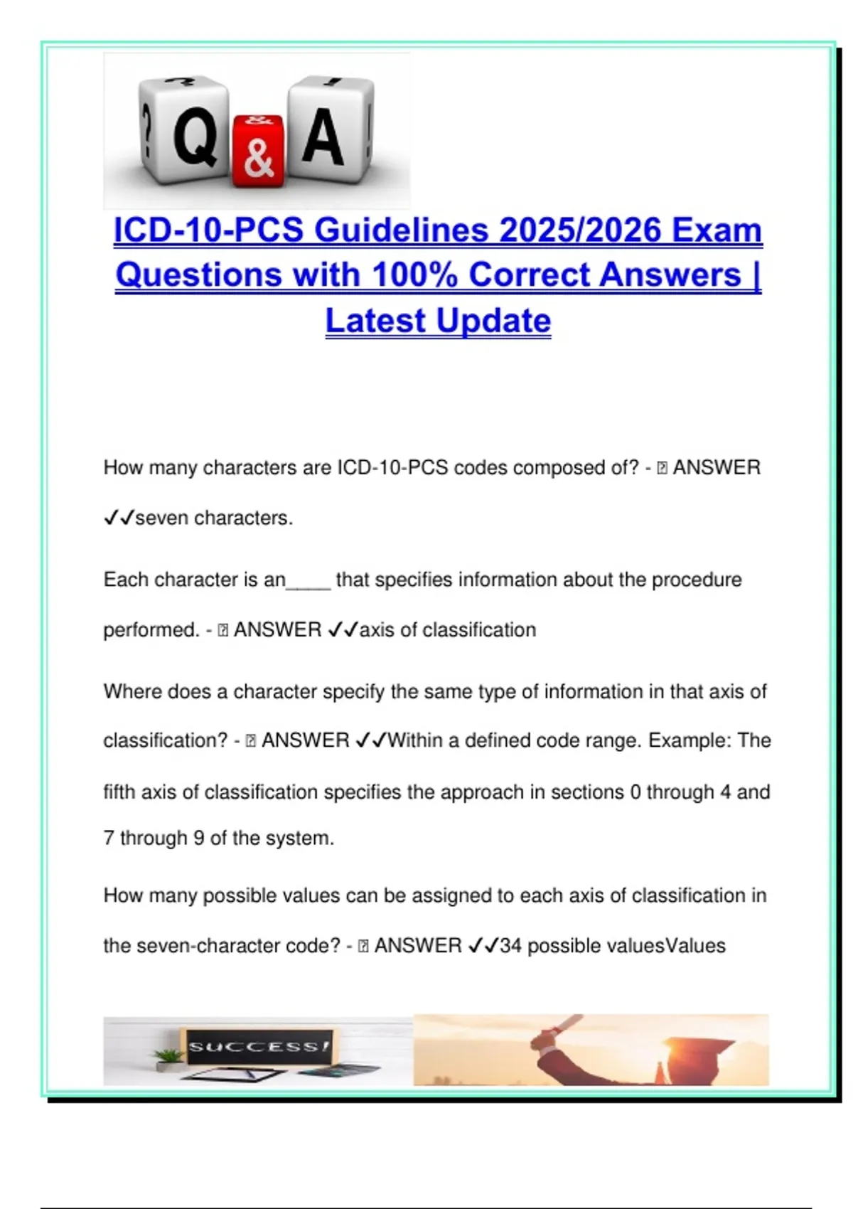 ICD-10-PCS Guidelines 2025/2026 - 100 Exam Questions with Correct ...