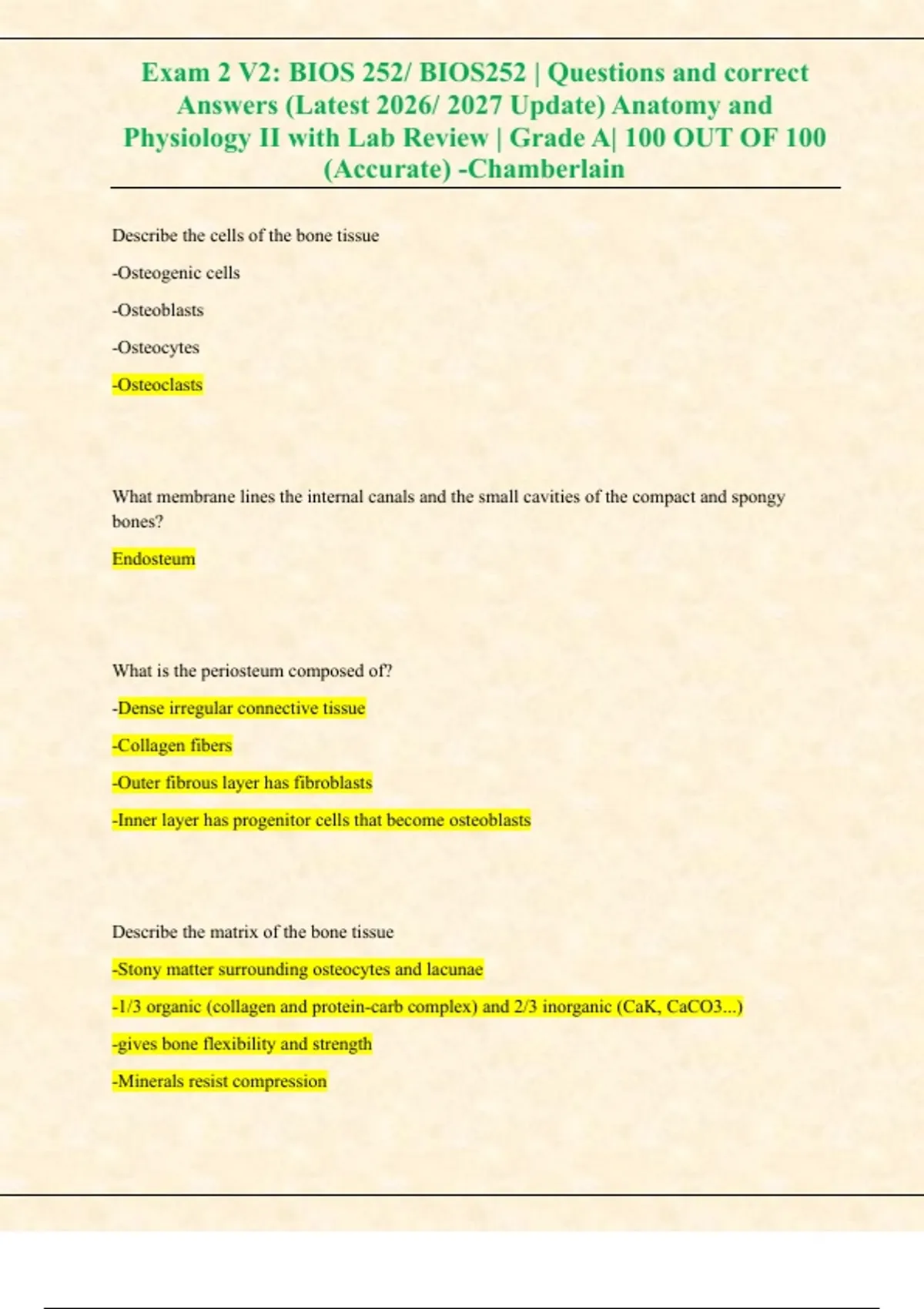 Exam 2 V2: BIOS 252/ BIOS252 | Questions and correct Answers (Latest ...