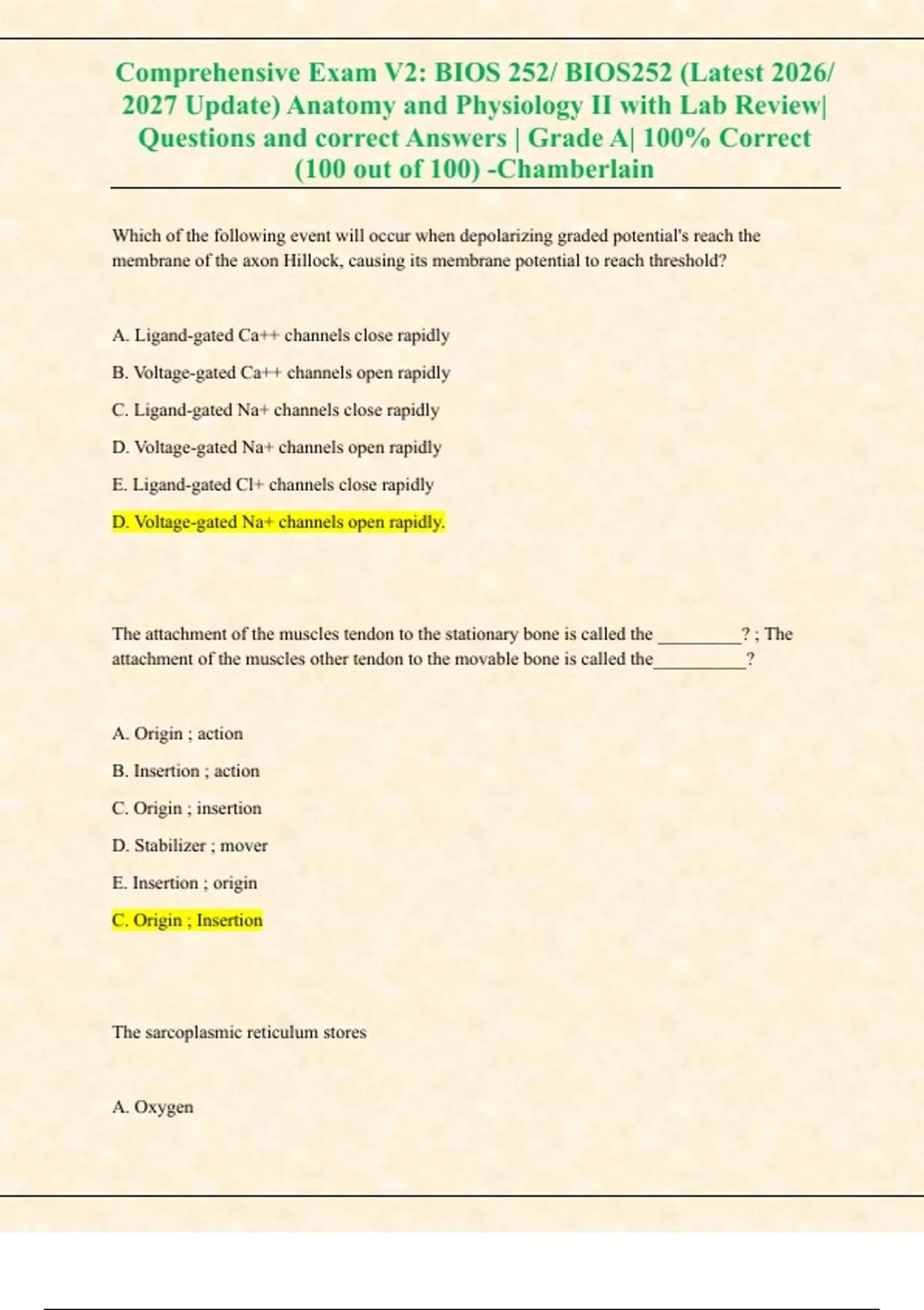Comprehensive Exam V2: BIOS 252/ BIOS252 (Latest 2026/ 2027 Update ...