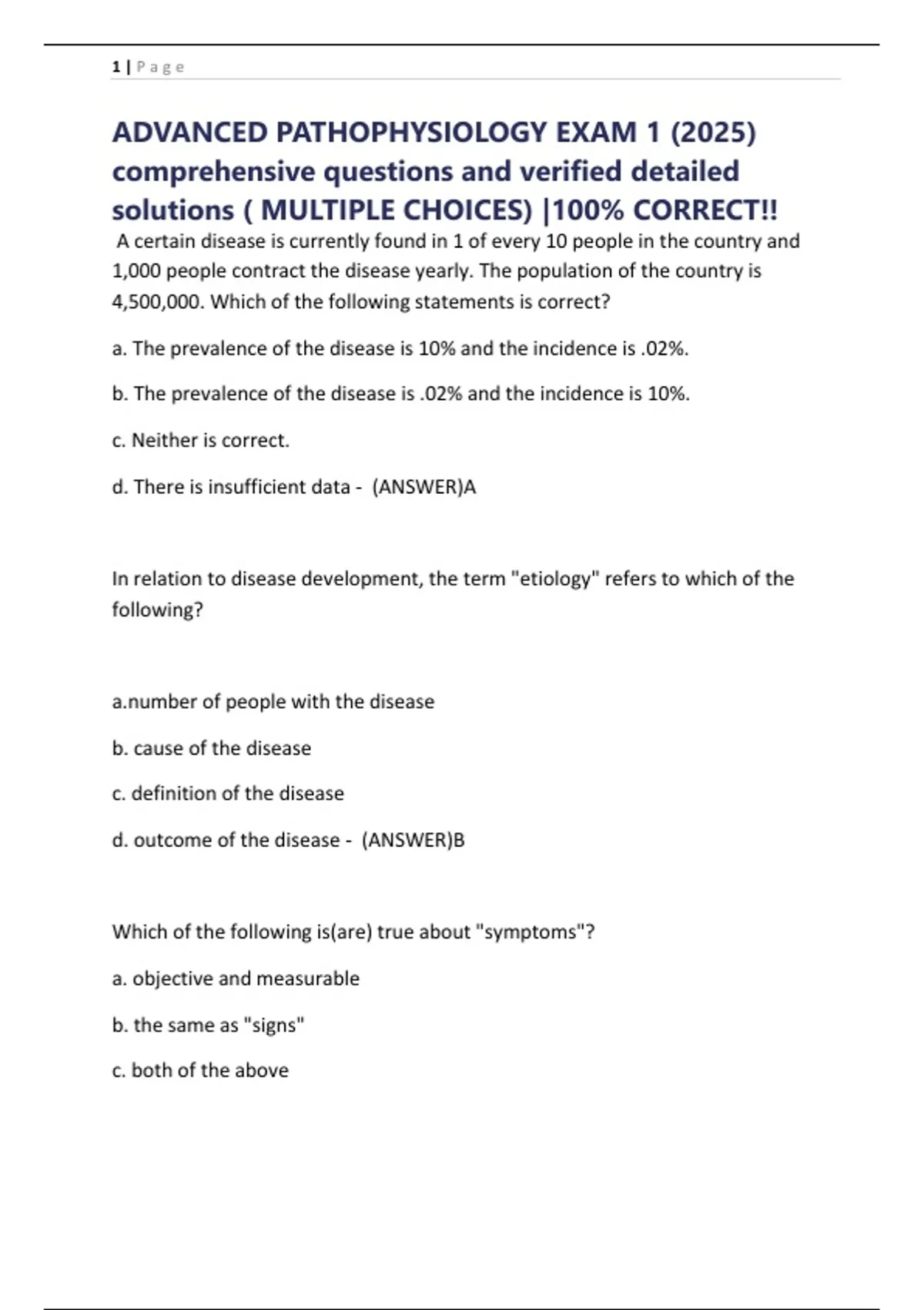 ADVANCED PATHOPHYSIOLOGY EXAM 1 (2025) comprehensive questions and ...