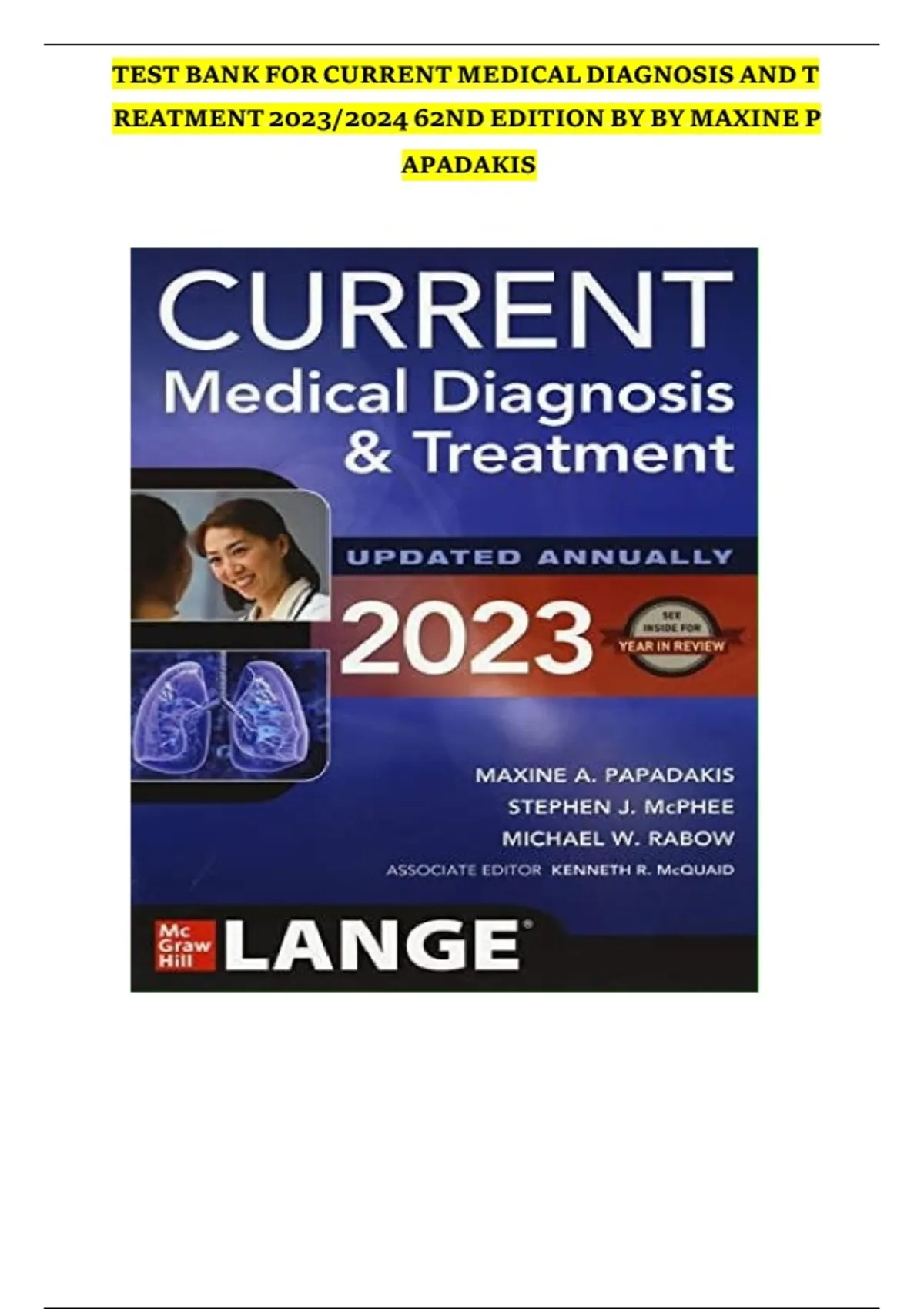 TEST BANK For Current Medical Diagnosis And Treatment 2024|25, 63rd ...