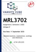 MRL3702 Assignment 2 (DETAILED ANSWERS) Semester 2 2025 - DISTINCTION GUARANTEED 