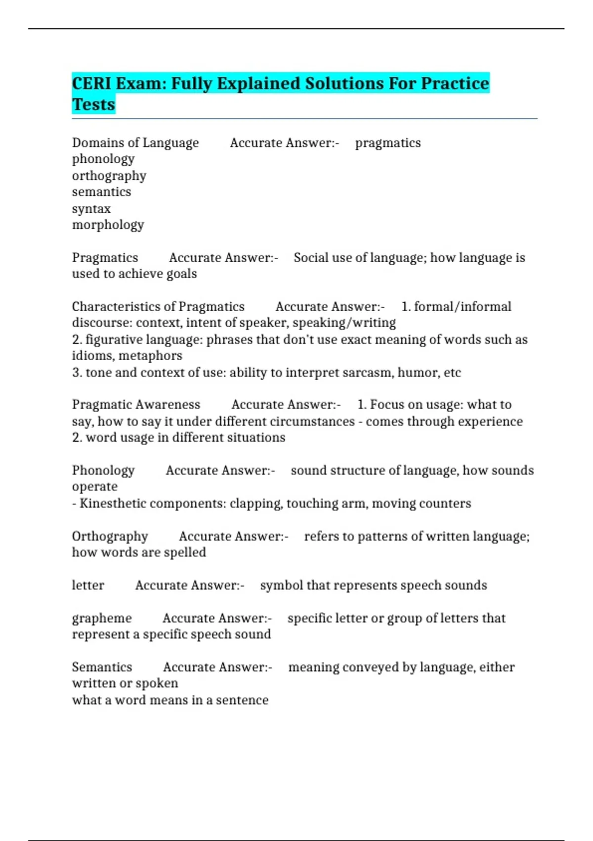 Fully Explained CERI Exam: Fully Explained Solutions For Practice Tests - CERI - Stuvia US