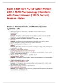 Exam 4&colon; NU 150 &sol; NU150 &lpar;Latest Version 2025 &sol; 2026&rpar; Pharmacology &vert; Questions with Correct Answers &vert; 100 &percnt; Correct &vert; Grade A - Galen