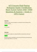 ACI Concrete Field-Testing Technician Grade I Certification Exam &lpar;Latest Update 2025 &sol; 2026&rpar; Questions & Answers &vert; Grade A &vert; 100&percnt; Correct