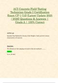 ACI Concrete Field-Testing Technician Grade I Certification Exam CP-1 &lpar;12&rpar; &lpar;Latest Update 2025 &sol; 2026&rpar; Questions & Answers &vert; Grade A &vert; 100&percnt; Correct