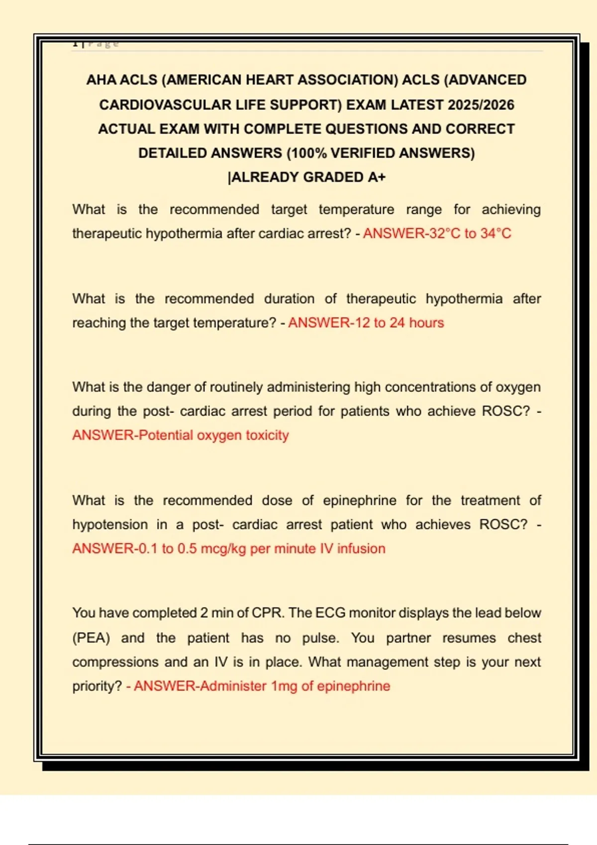 AHA ACLS (Advanced Cardiovascular Life Support) Exam – Latest 2025/2026 ...