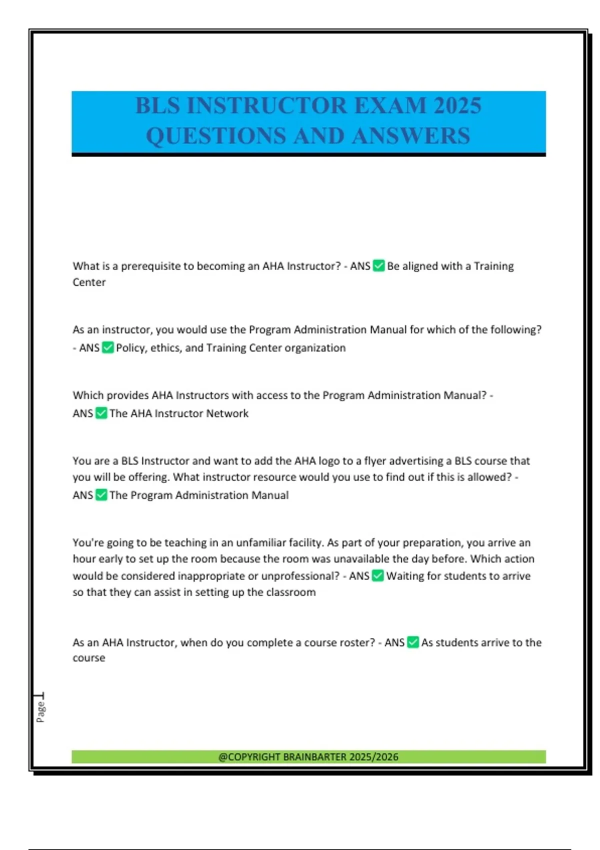 BLS INSTRUCTOR EXAM 2025 QUESTIONS AND ANSWERS - BLS Instructor - Stuvia US
