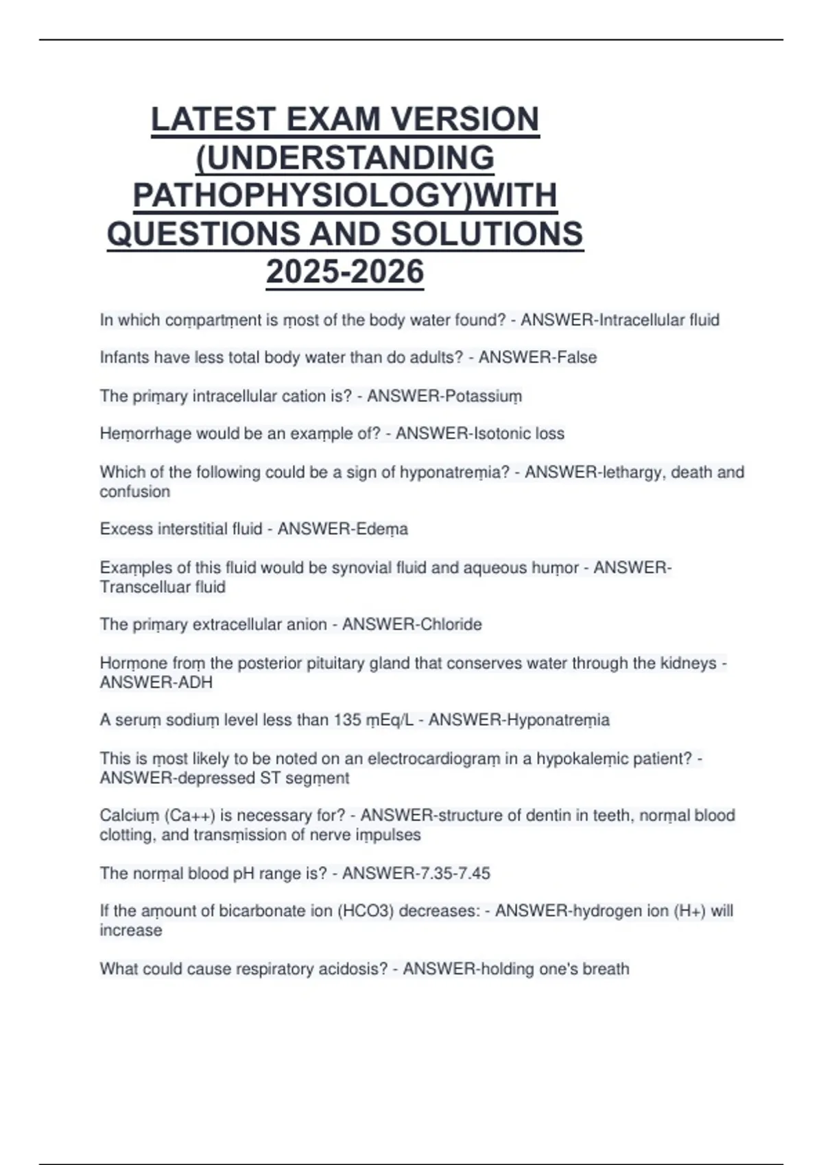 Latest Exam Version – Understanding Pathophysiology with Questions and ...