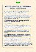 Perry real estate final exam Questions with  Detailed Verified Answers 