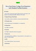 Perry Real Estate College Final Questions  with Detailed Verified Answers