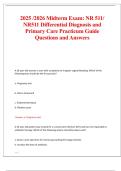 2025&ndash;2026 NR 511 Midterm Exam Study Guide&colon; Differential Diagnosis & Primary Care Practicum &lpar;Chamberlain University&rpar; &ndash; Complete Questions & Answers PDF