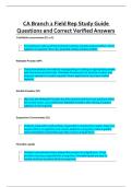 CA Branch 2 Field Rep Study Guide Questions and Correct Verified Answers